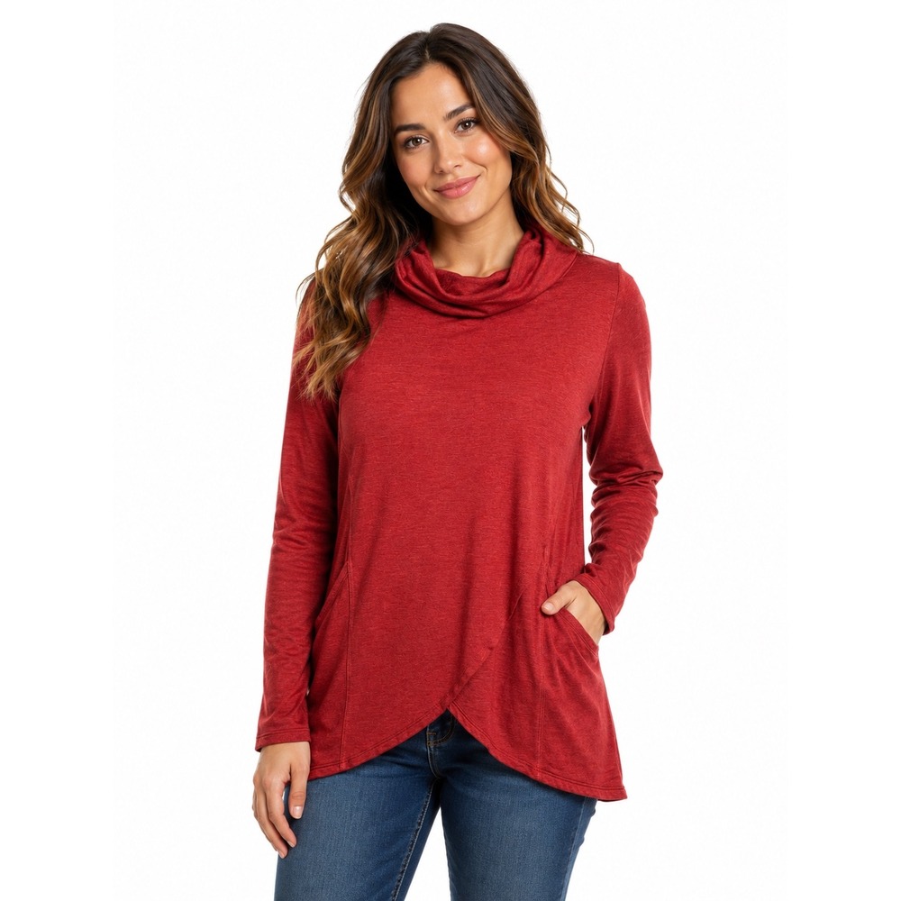 Magnolia Grace Rust Red Cowl Neck Tunic Top Tulip Hem Pockets Womens Medium P